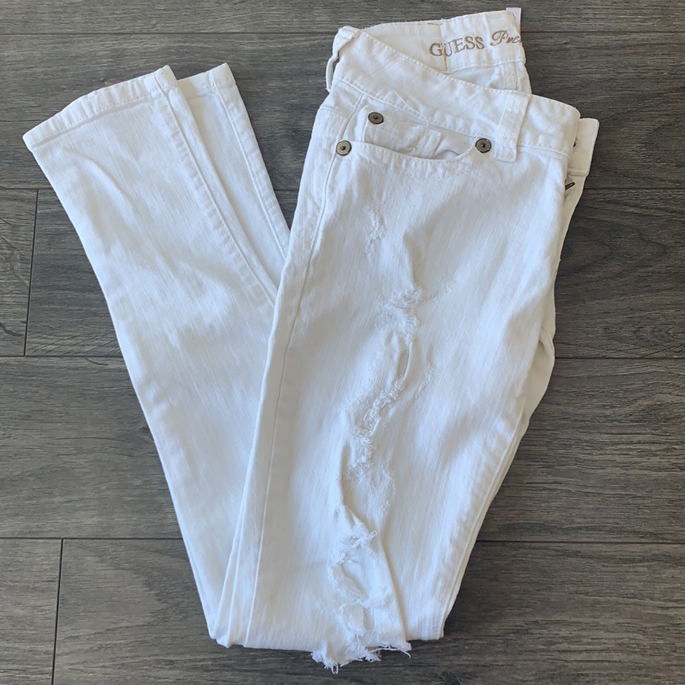 Guess vintage low rise white ripped Jeans